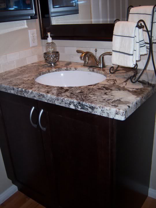 White Delicatus Granite/Java Vanity